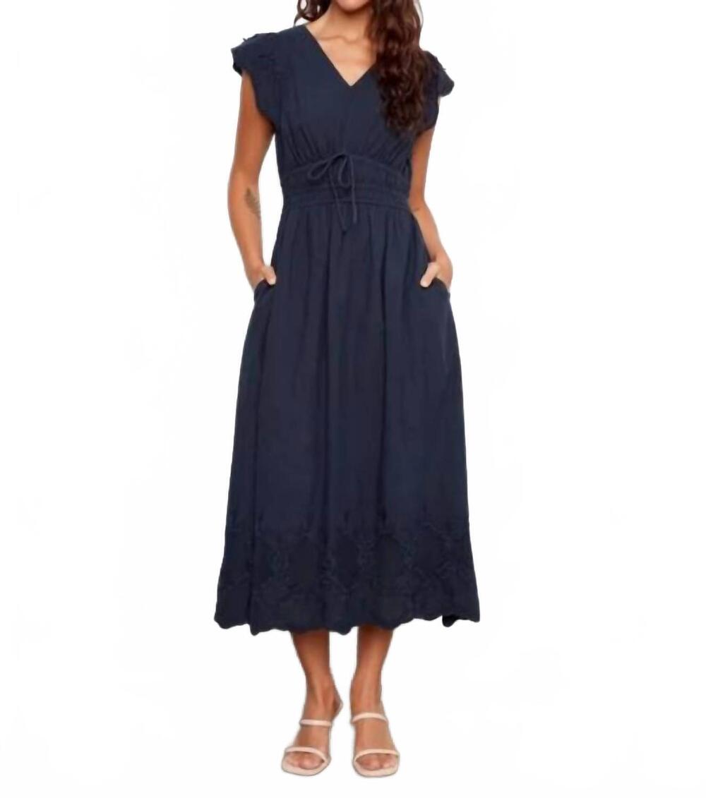 NEW CHARLIE B embroidered v-neck midi dress in navy
